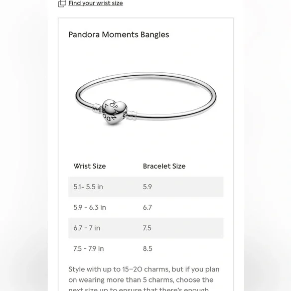 Pandora sterling silver bangle bracelet with SIZE